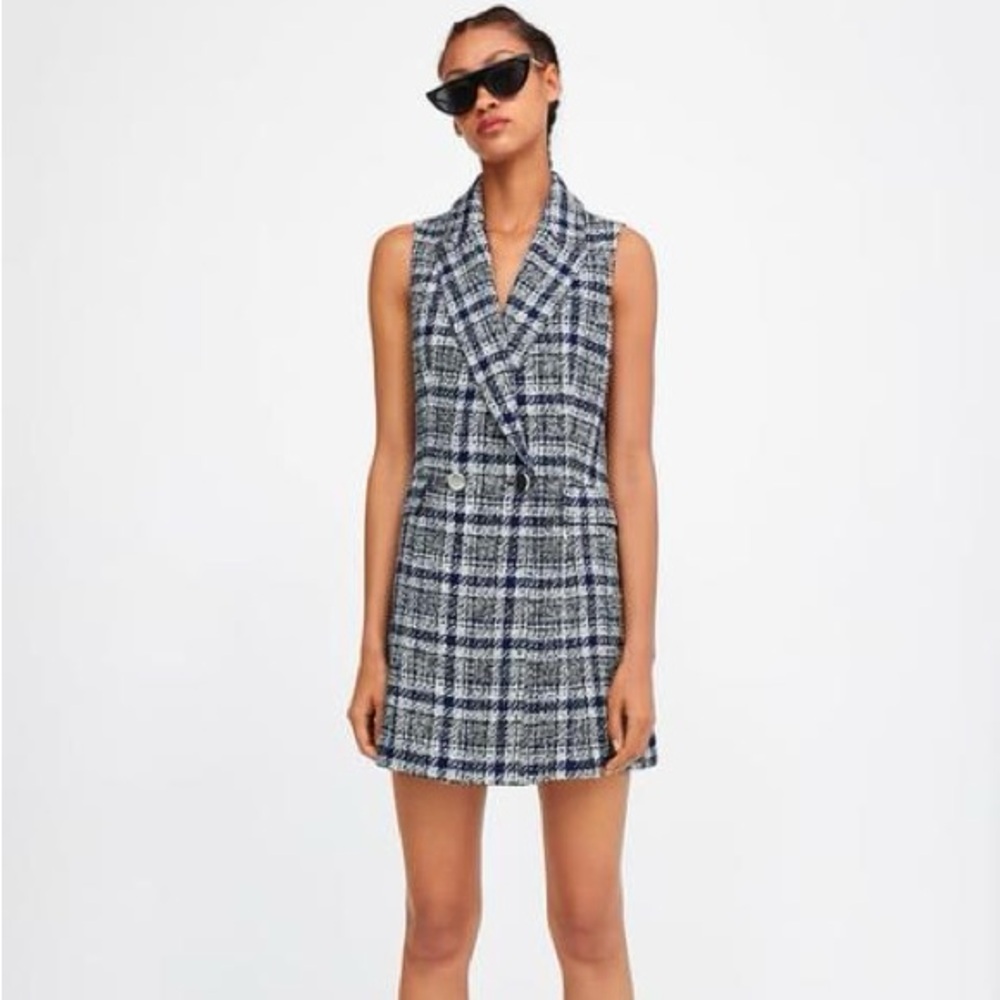 Zara Blue Plaid Blazer Dress